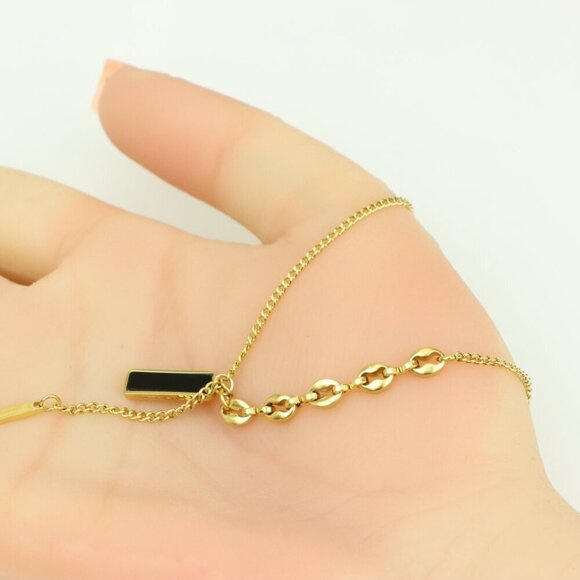 Gold Plated Dual Bar Drop Necklace with Bold Link Detail, XPNL0388 - Picture 6 of 13